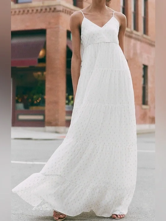 Express White Tiered Maxi Dress with Metallic Gold Squares, size Medium - Picture 1 of 9